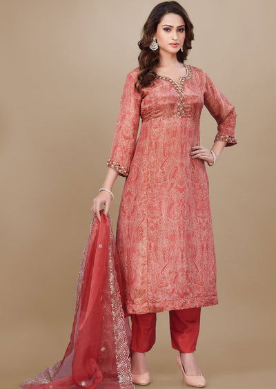 Dark Pink Tissue Silk Anarkali