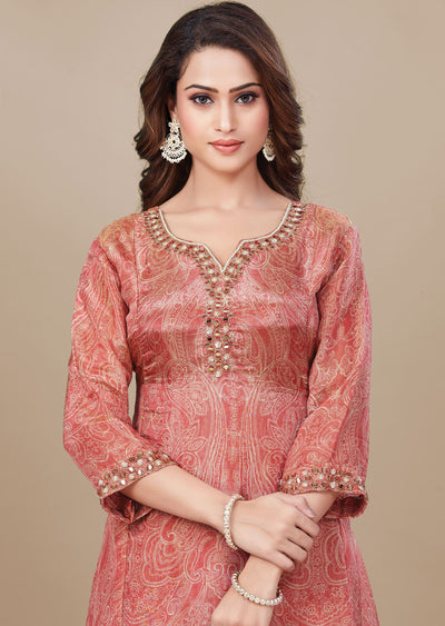 Dark Pink Tissue Silk Anarkali