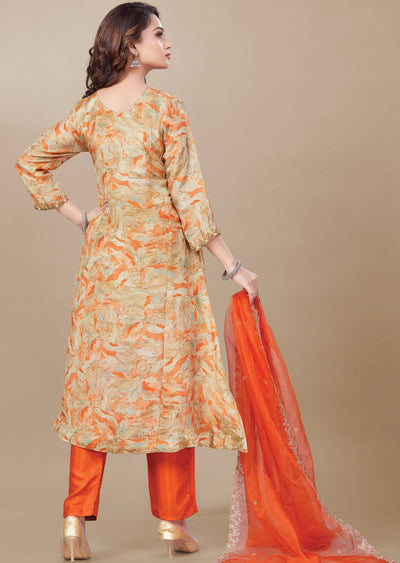 Orange & Gold Tissue Silk Anarkali