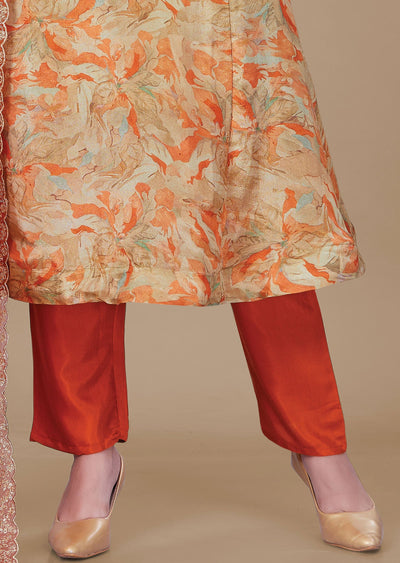 Orange & Gold Tissue Silk Anarkali