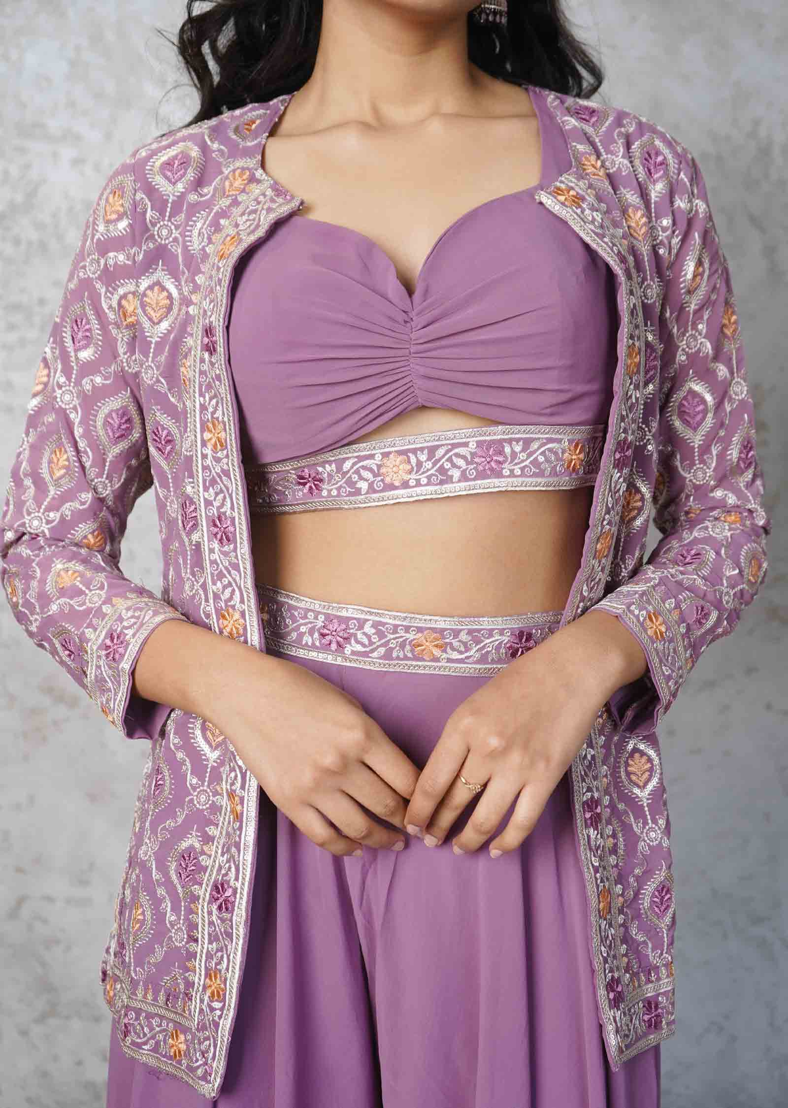 Onion Pink Georgette Fusion/Indo-Western