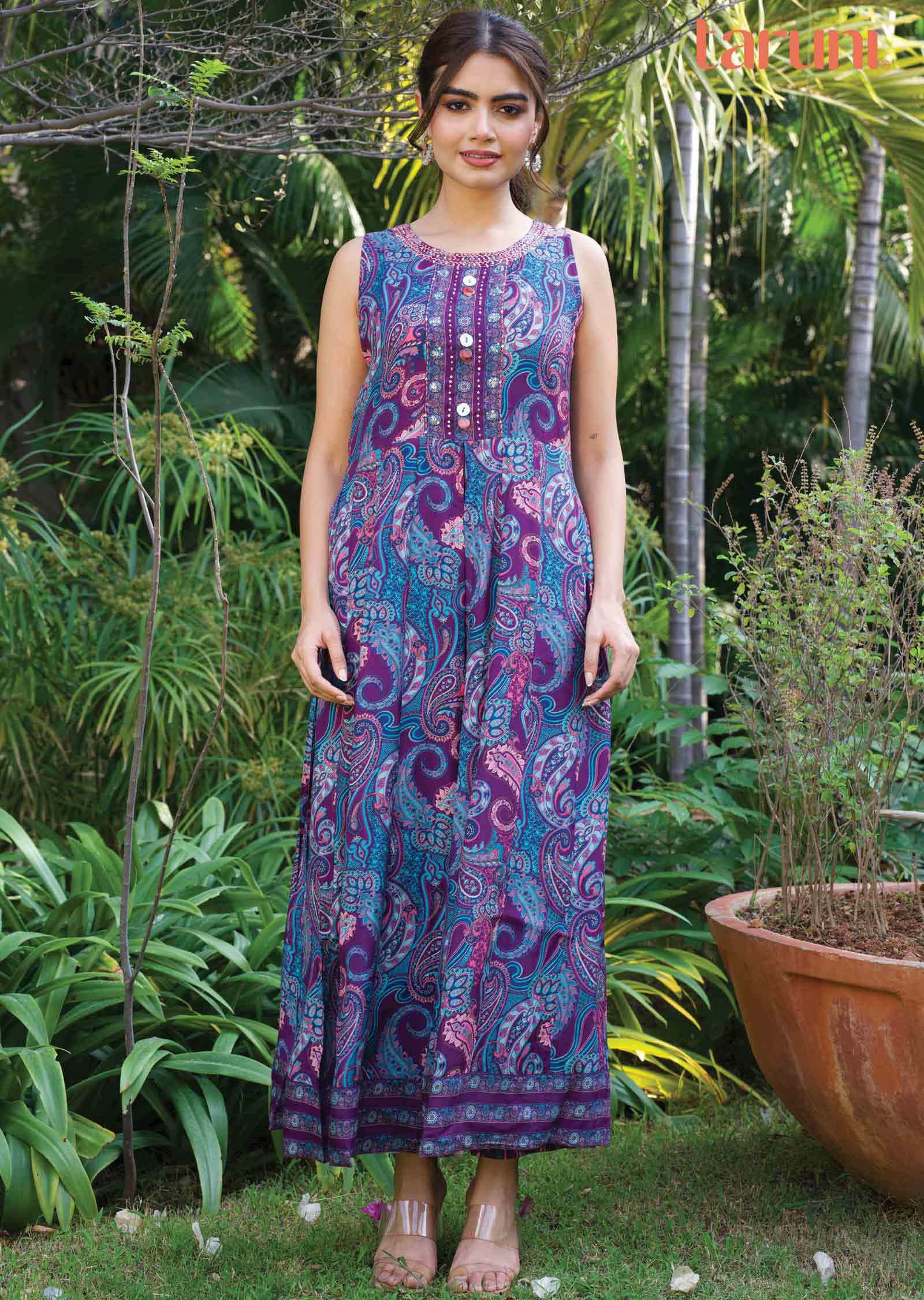 Purple Muslin Fusion Indo-Western Outfit