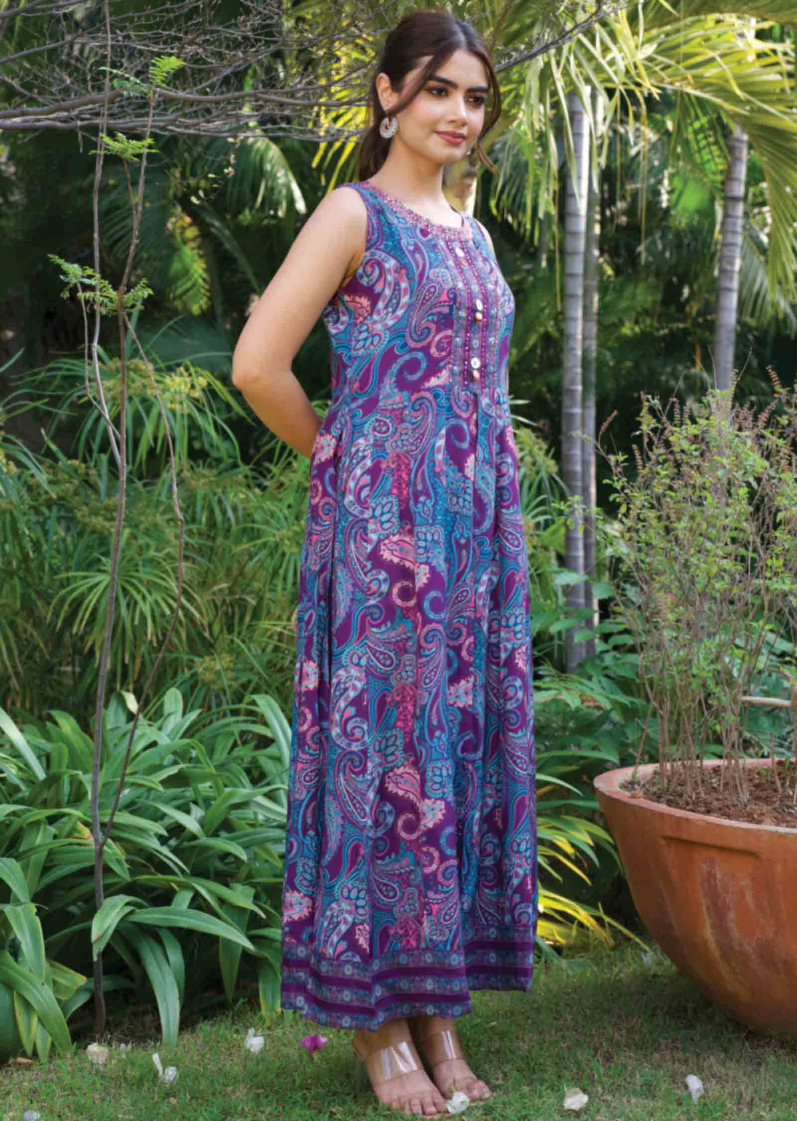Purple Muslin Fusion Indo-Western Outfit
