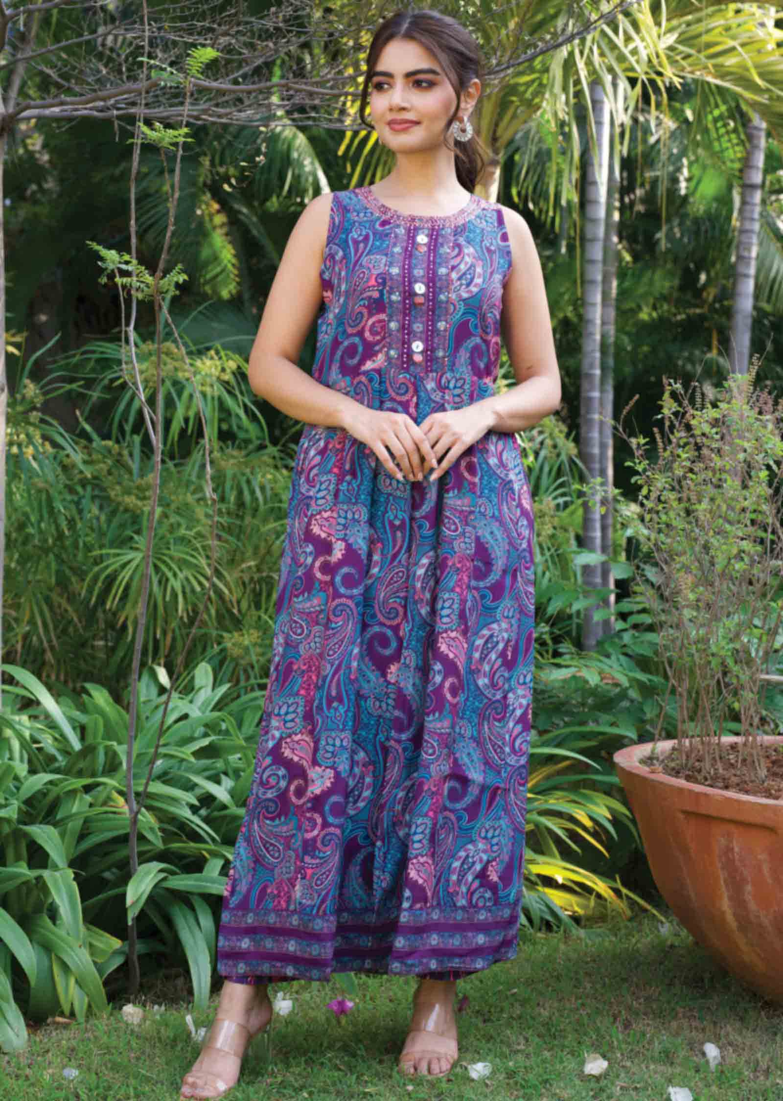 Purple Muslin Fusion Indo-Western Outfit