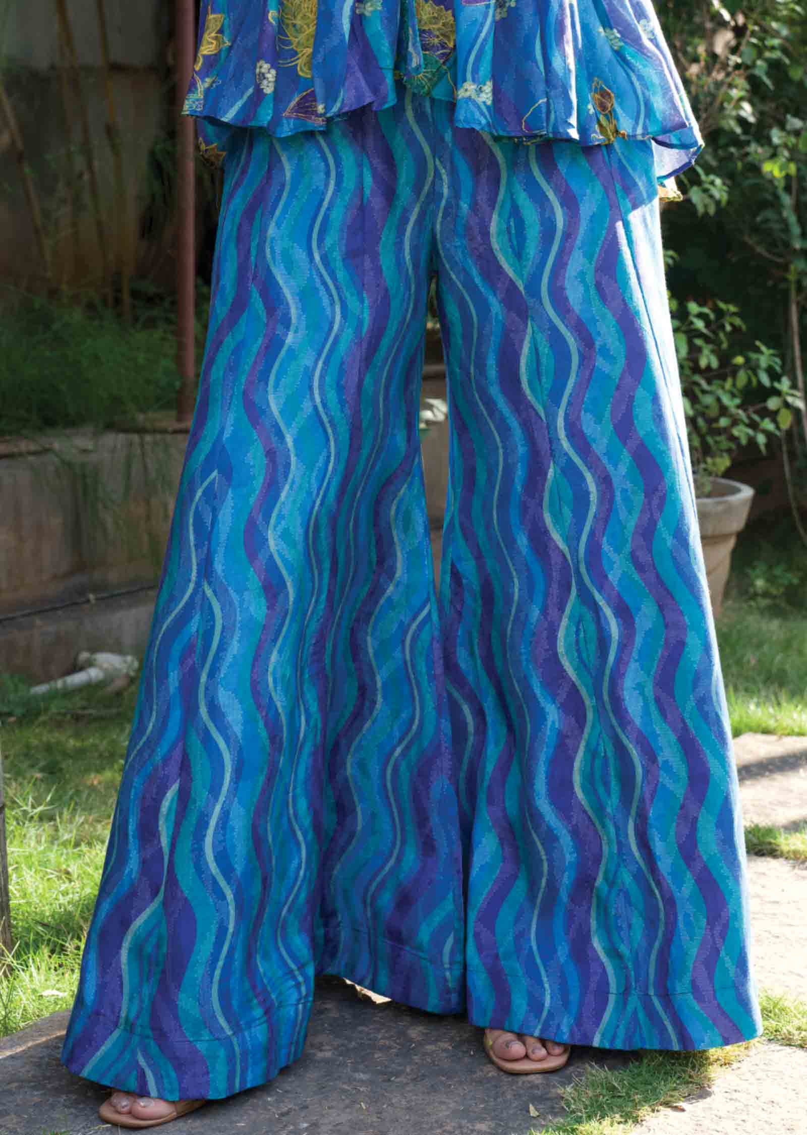 Blue Muslin Fusion Indo-Western Outfit