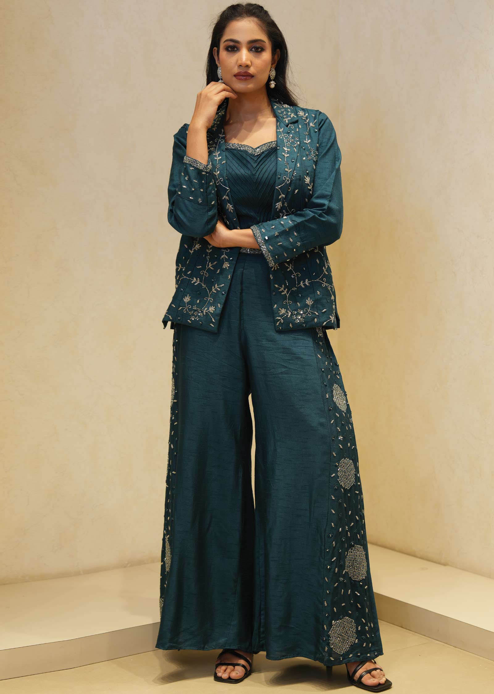 Green Silk Fusion Indo-Western Outfit