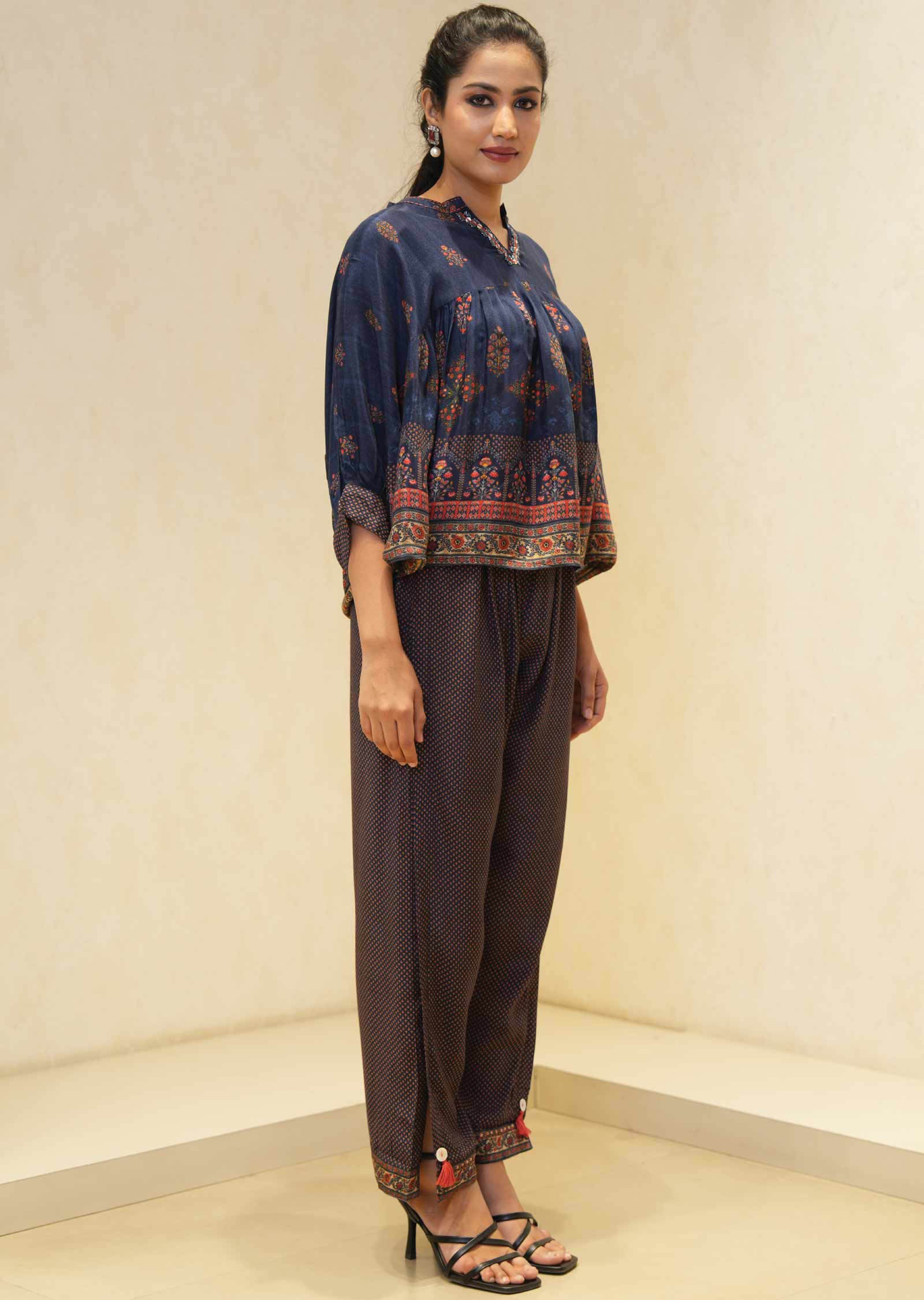 Navy Blue Muslin Fusion Indo-Western Outfit
