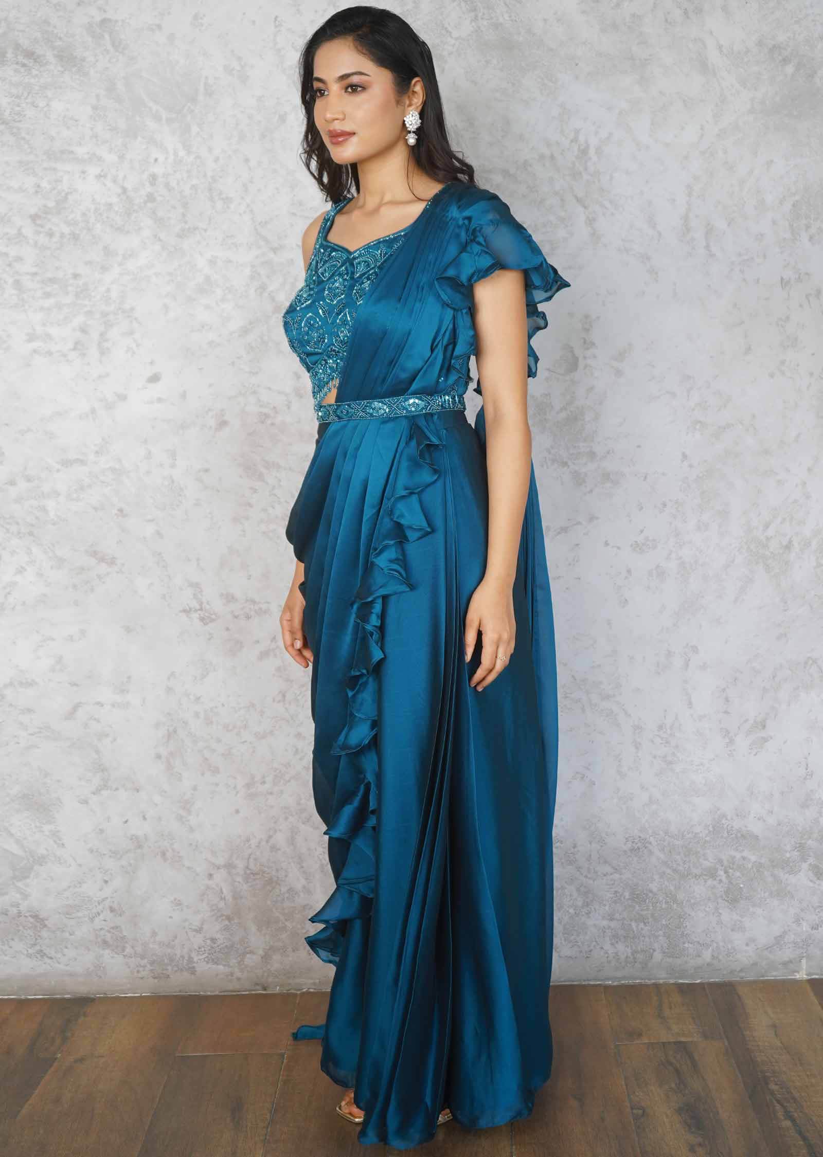 Blue Chiffon Fusion Indo-Western Outfit