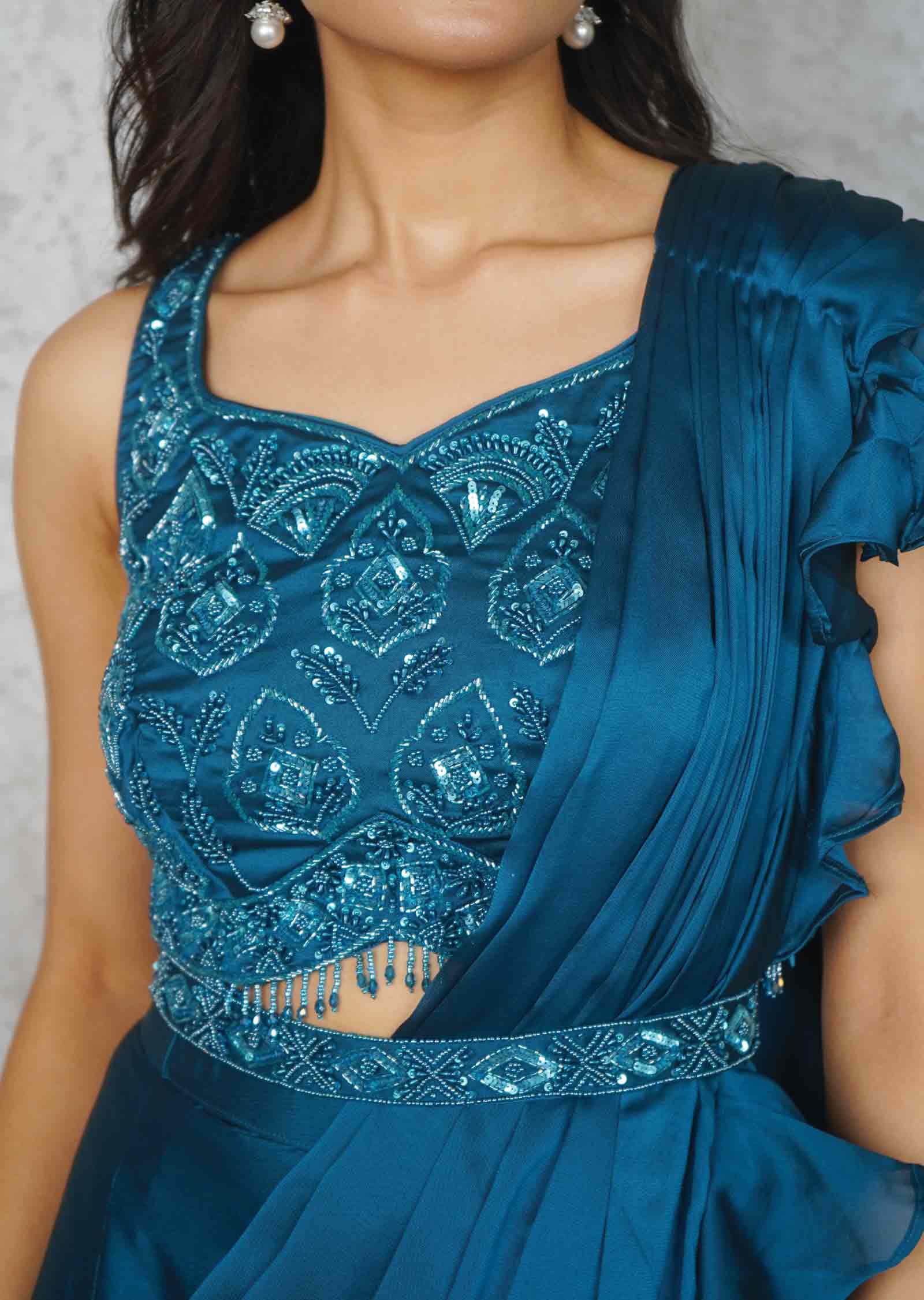 Blue Chiffon Fusion Indo-Western Outfit