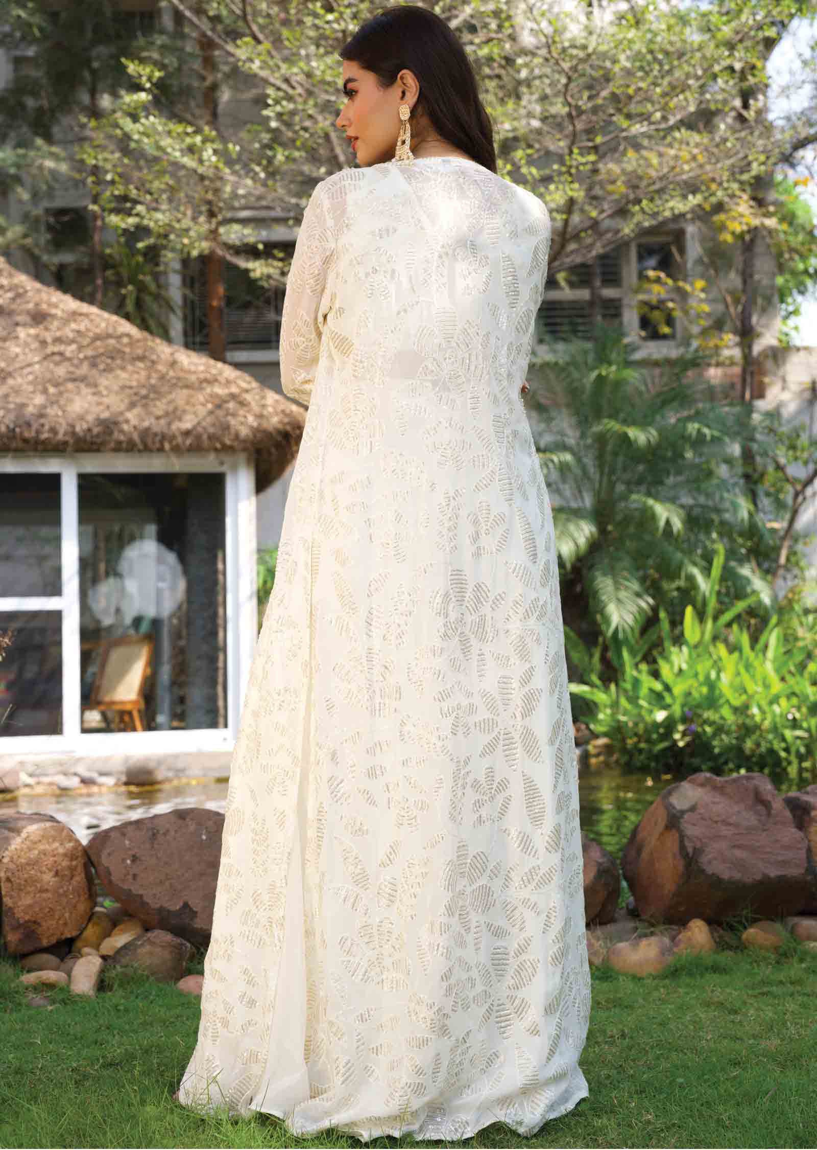 Cream Georgette Fusion Indo-Western Outfit