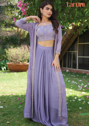 Lavender Georgette Zardosi & Embroidered Fusion/Indo-Western Set