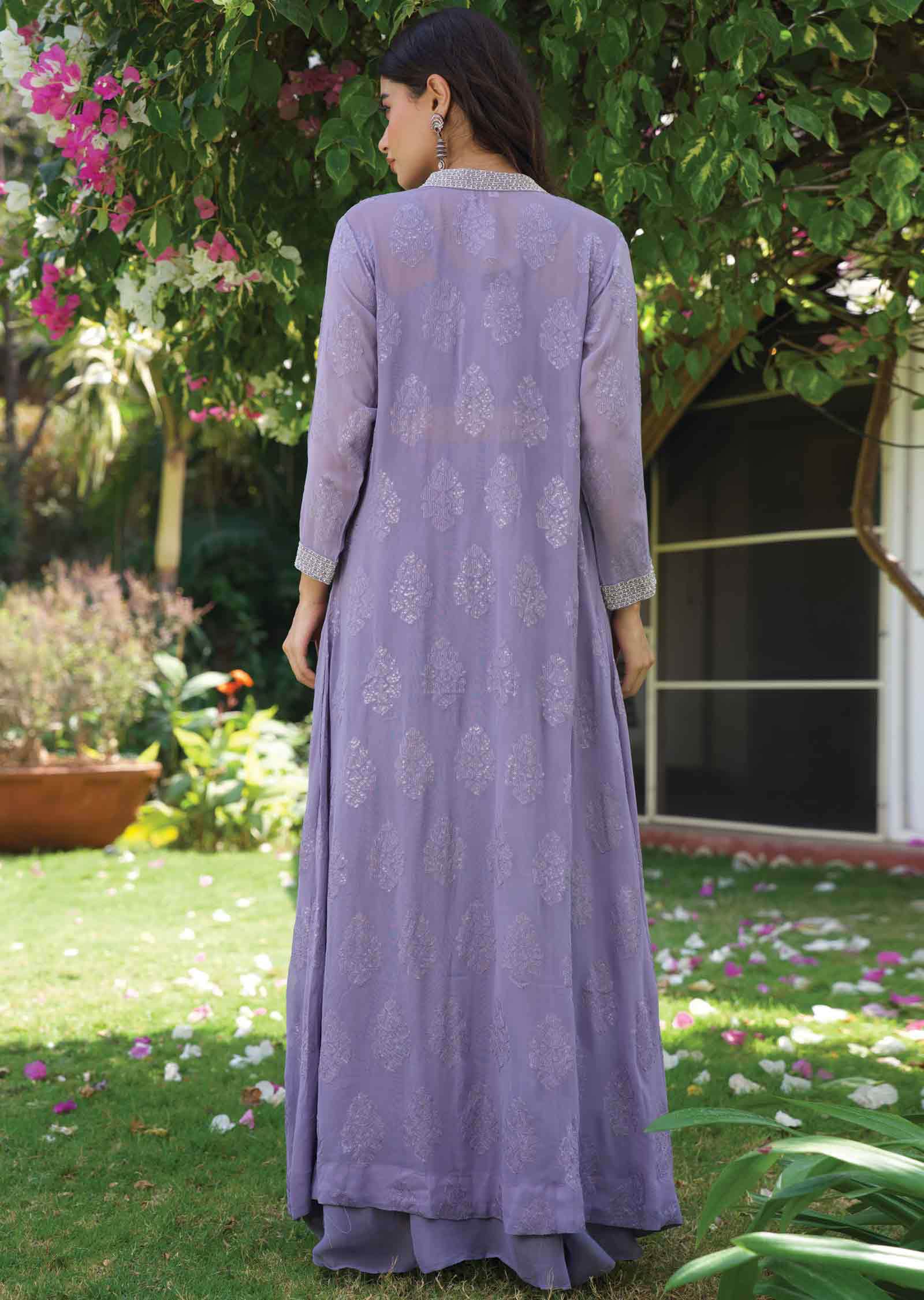 Lavender Georgette Zardosi & Embroidered Fusion/Indo-Western Set