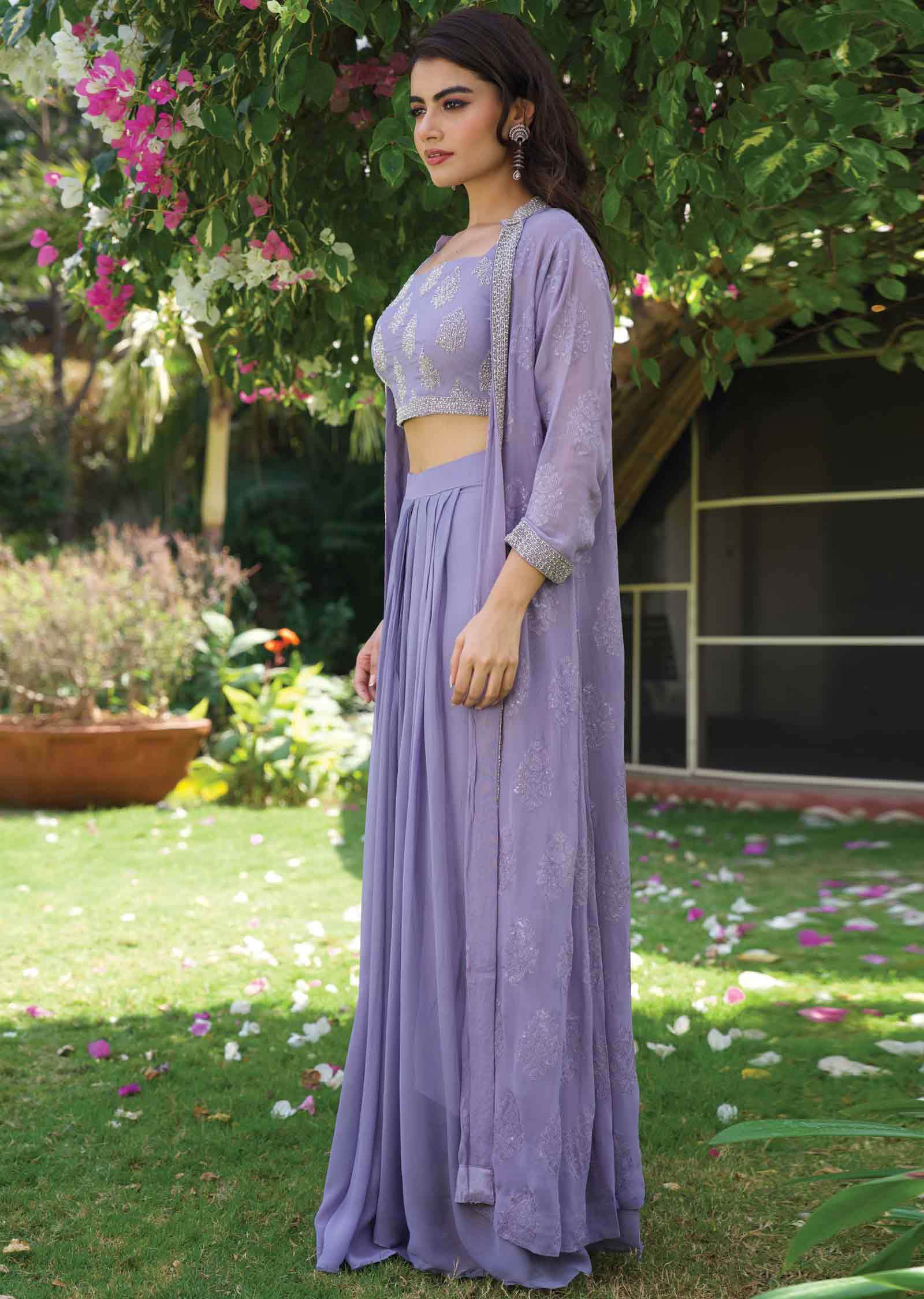Lavender Georgette Fusion Indo-Western Outfit
