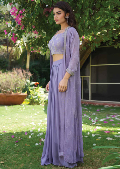 Lavender Georgette Zardosi & Embroidered Fusion/Indo-Western Set