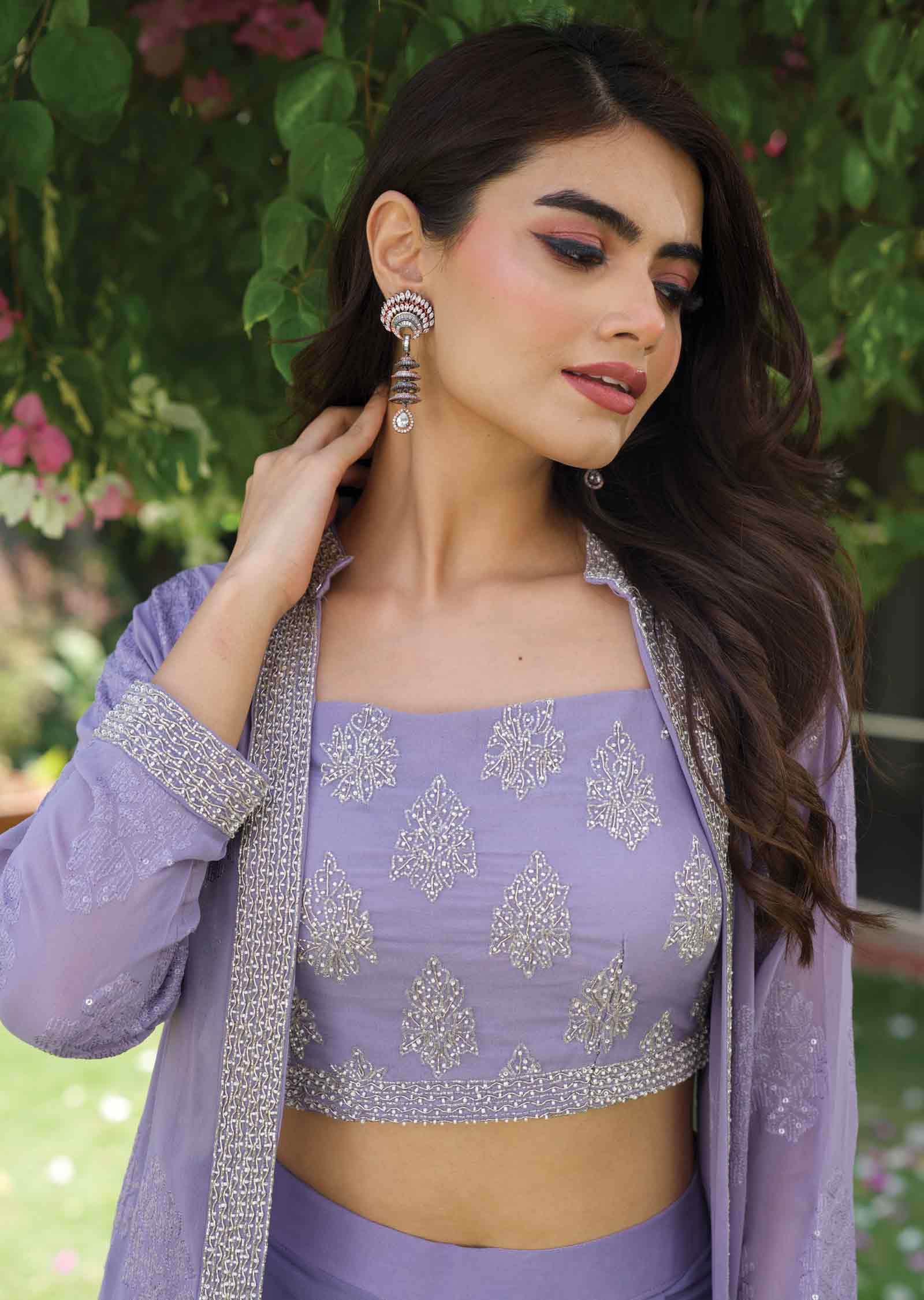 Lavender Georgette Fusion Indo-Western Outfit