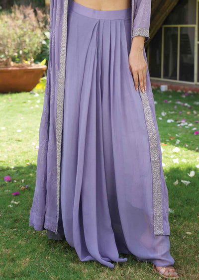 Lavender Georgette Zardosi & Embroidered Fusion/Indo-Western Set