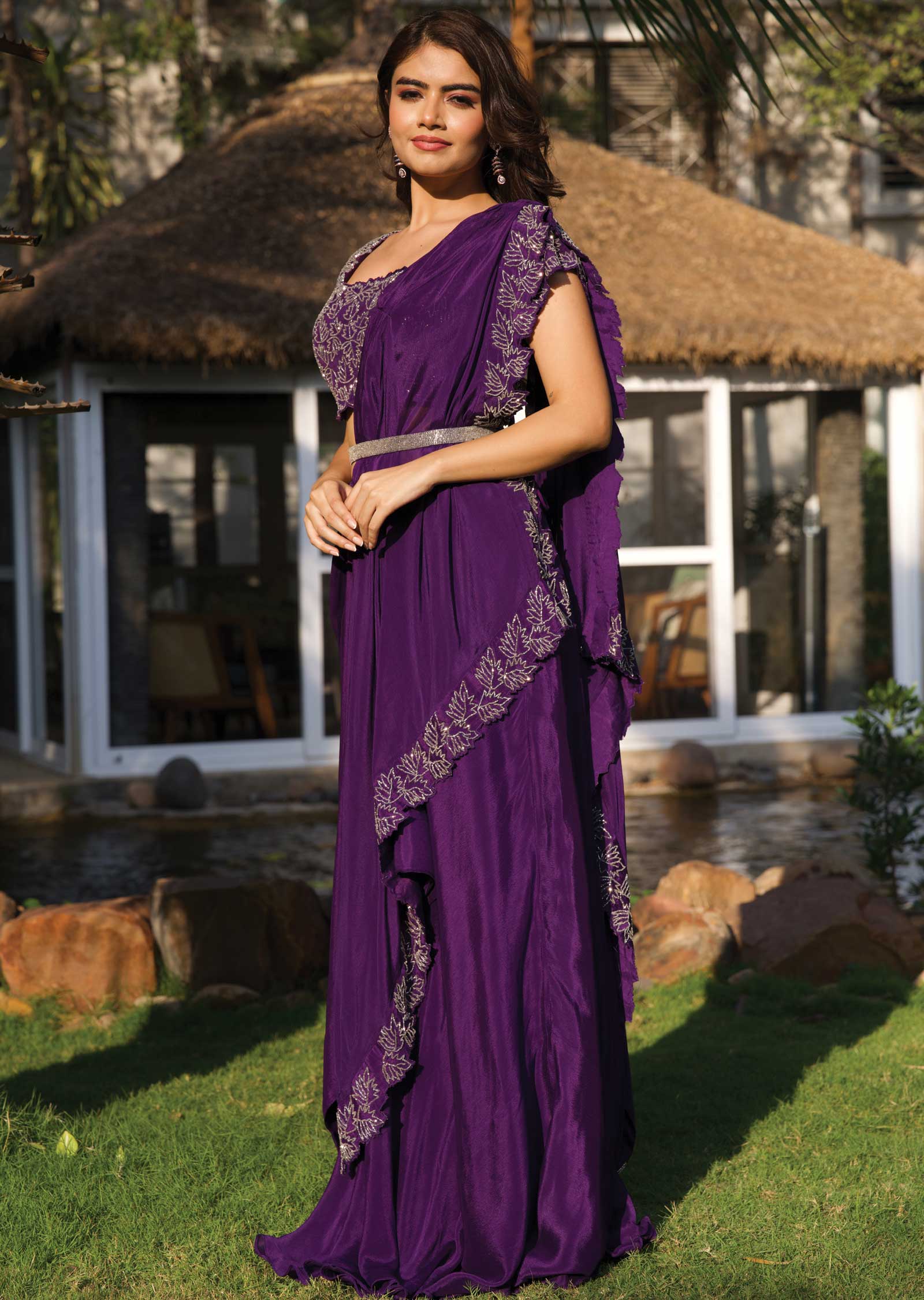 Purple Chinnon Fusion Indo-Western Outfit