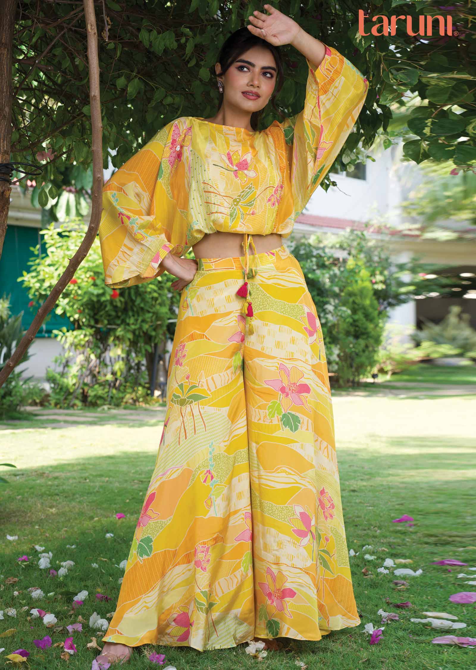 Yellow Crepe Fusion Indo-Western Outfit