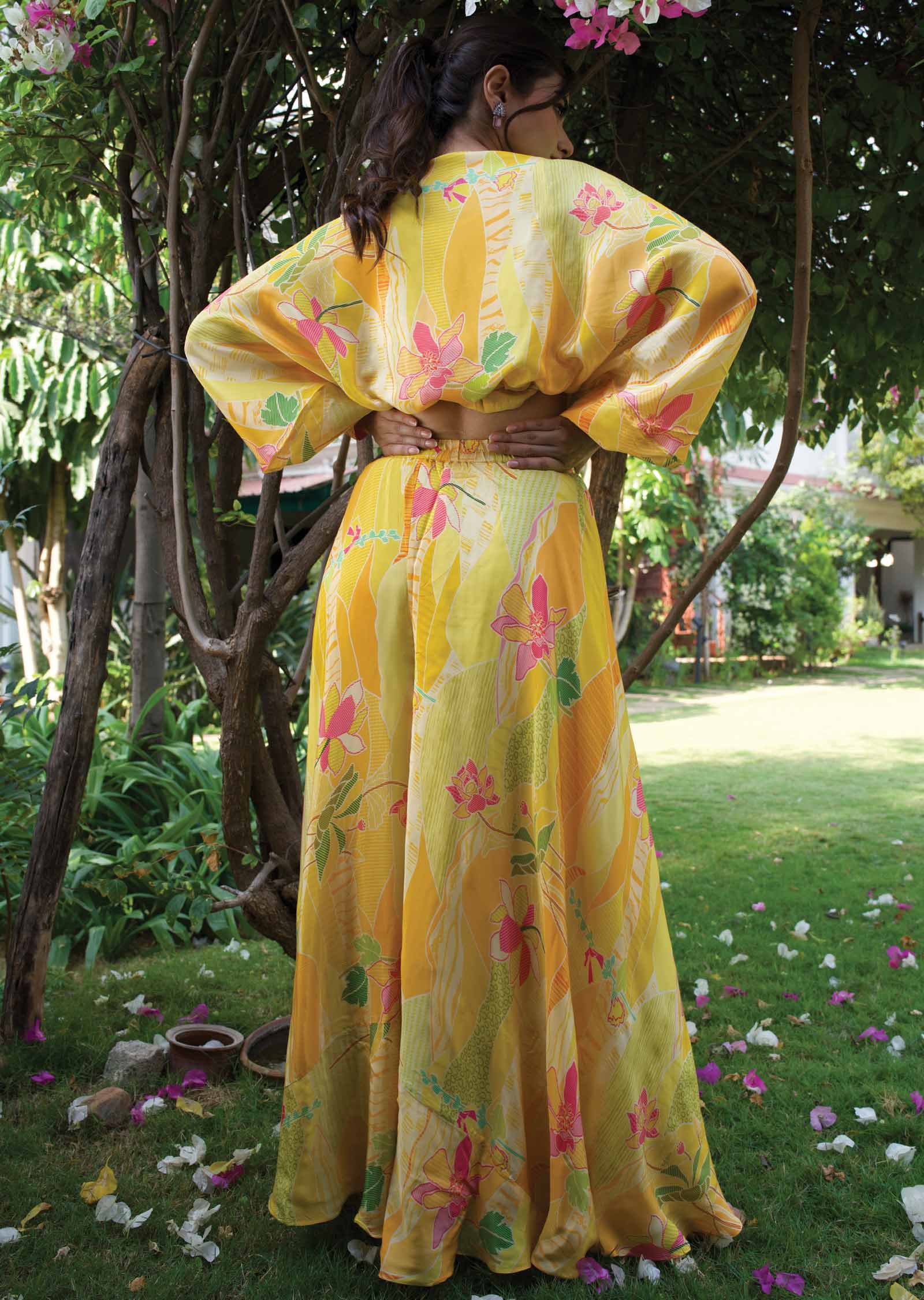 Yellow Crepe Fusion Indo-Western Outfit