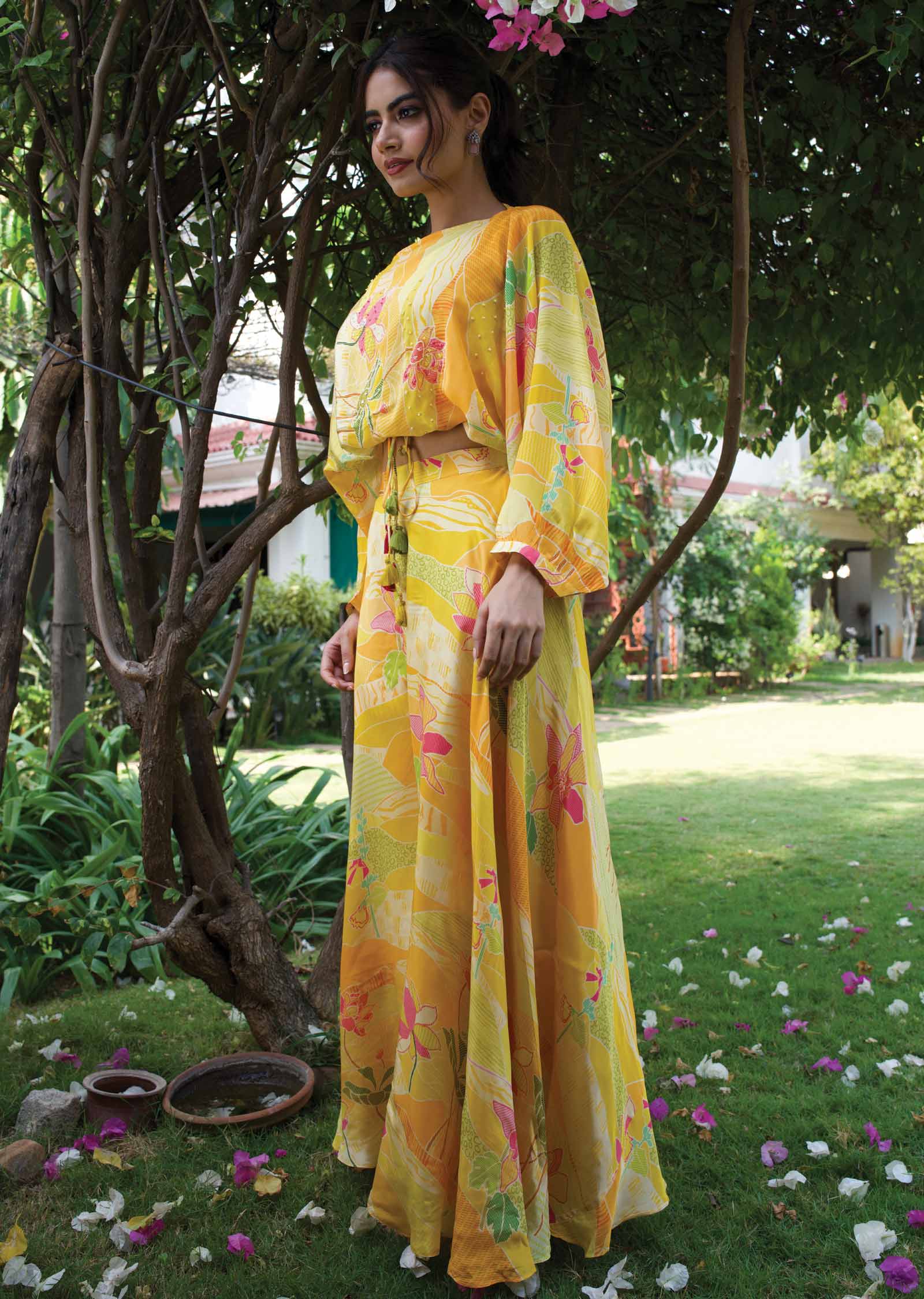 Yellow Crepe Fusion Indo-Western Outfit