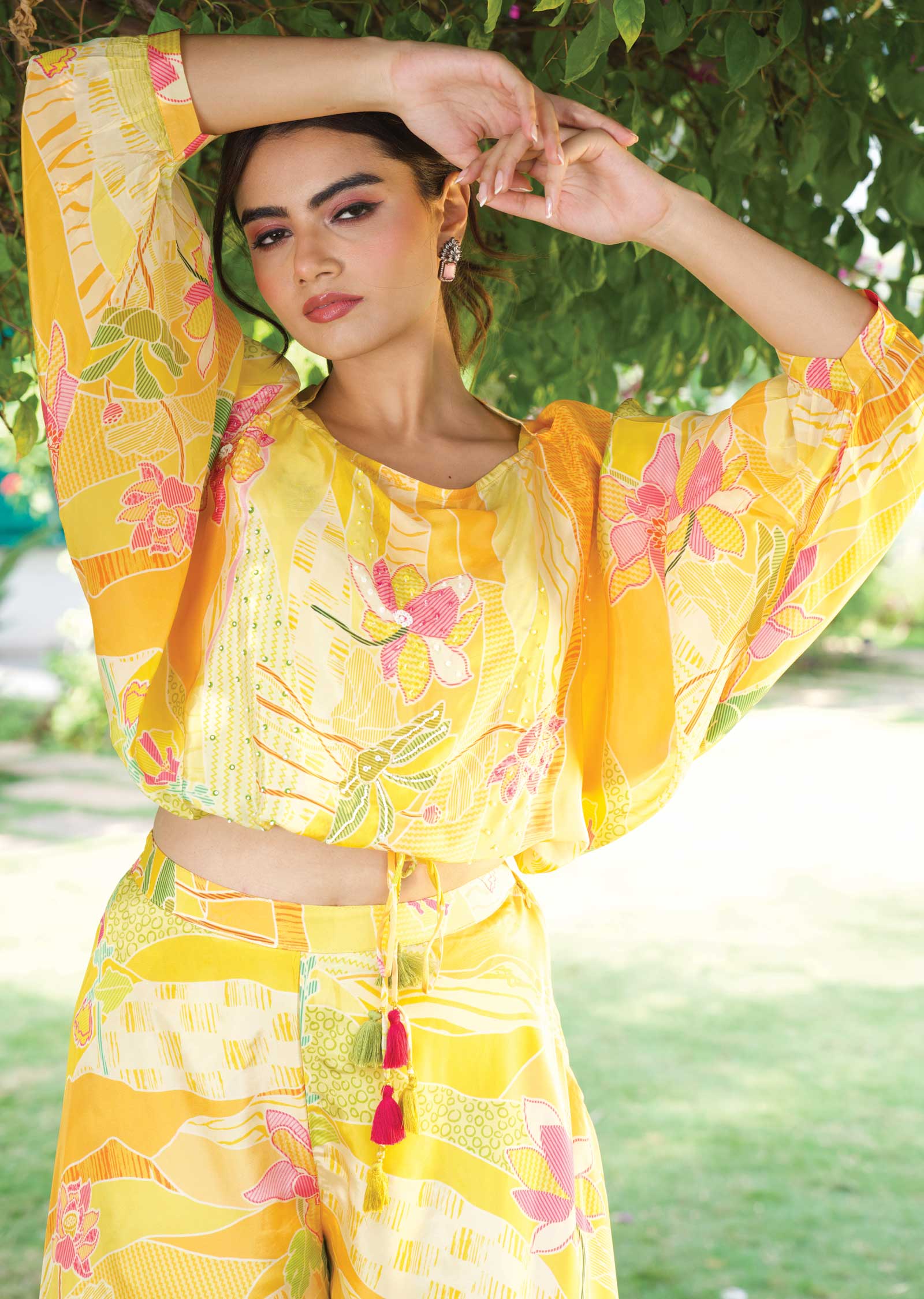 Yellow Crepe Fusion Indo-Western Outfit