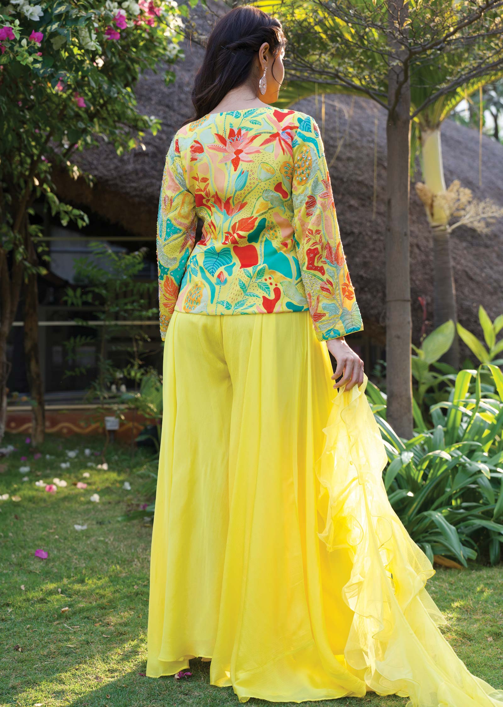 Yellow Chinnon Fusion Indo-Western Outfit