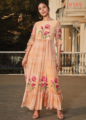 Dusty Peach Georgette Fusion/Indo-Western Set