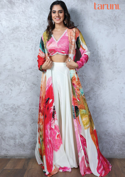 Crepe Embroidered Fusion/Indo-Western Set