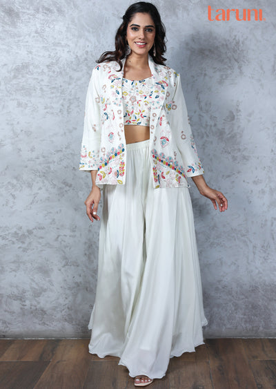 Silk & crepe Embroidered Fusion/Indo-Western Set