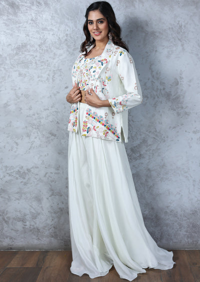 Silk & crepe Embroidered Fusion/Indo-Western Set