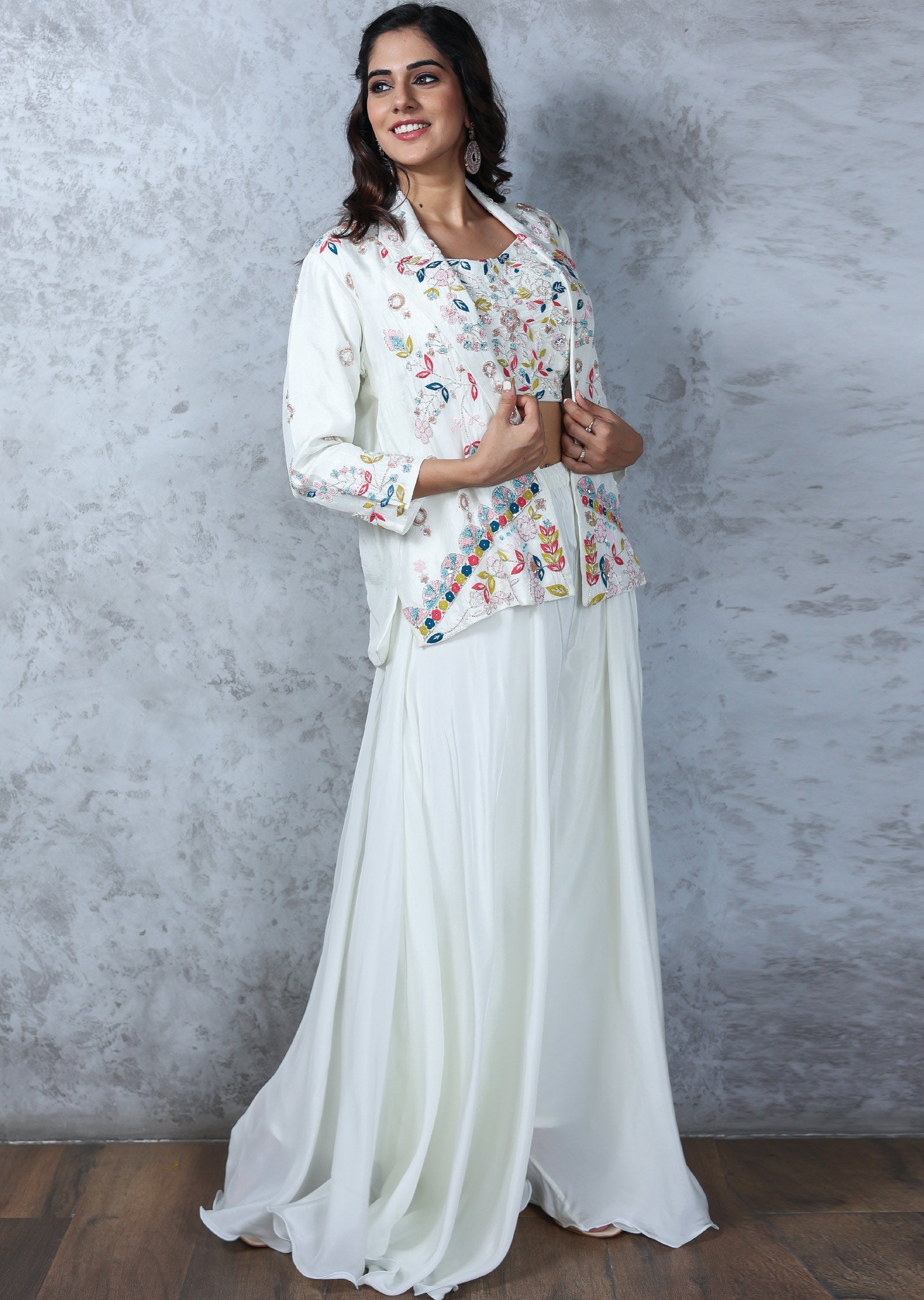 Silk & crepe Embroidered Fusion/Indo-Western Set