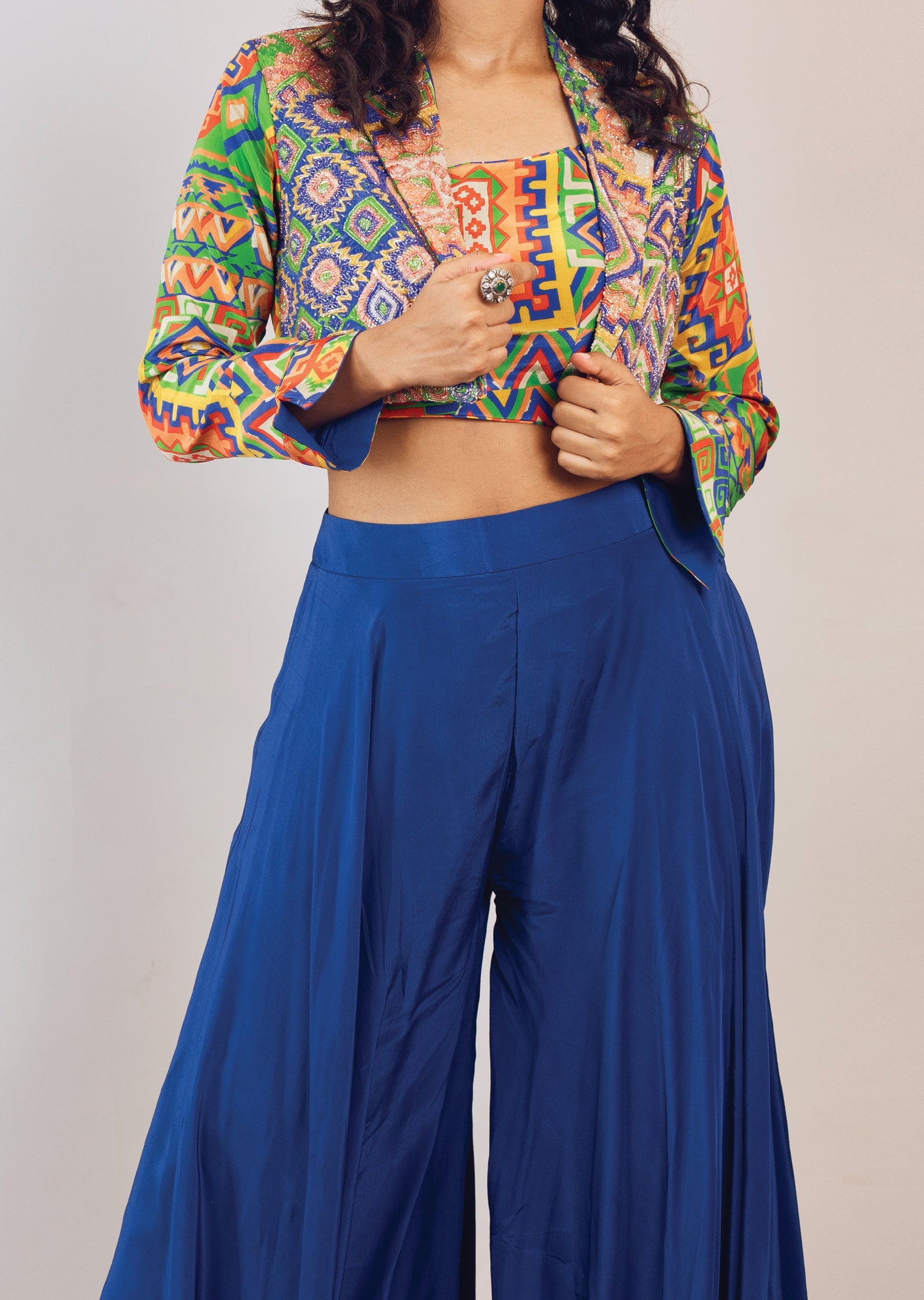 Multi & Blue Crepe Fusion Indo-Western