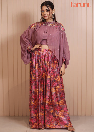 Onion Pink Georgette & Satin Fusion Indo-Western Outfit