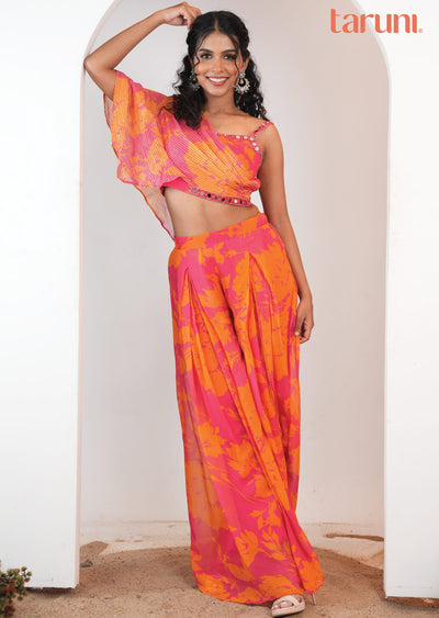 Pink & Orange Georgette Fusion Indo-Western Outfit