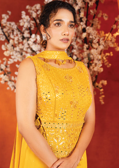 Mustard Georgette Fusion Indo-Western Outfit