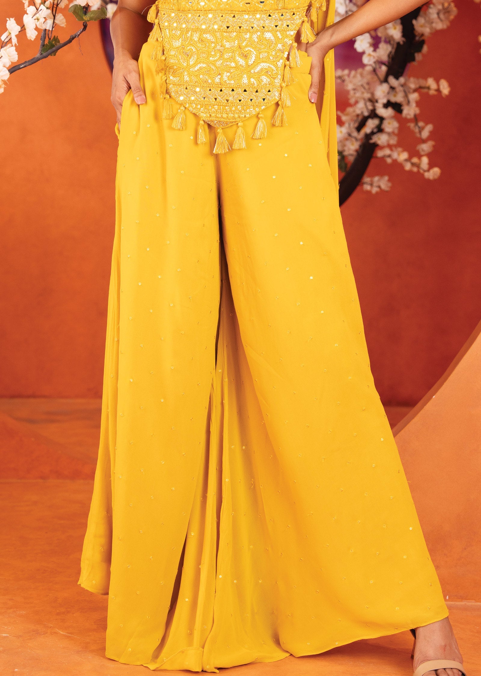 Mustard Georgette Fusion Indo-Western Outfit