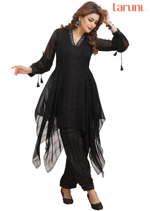 Black Georgette Fusion/Indo-Western Set