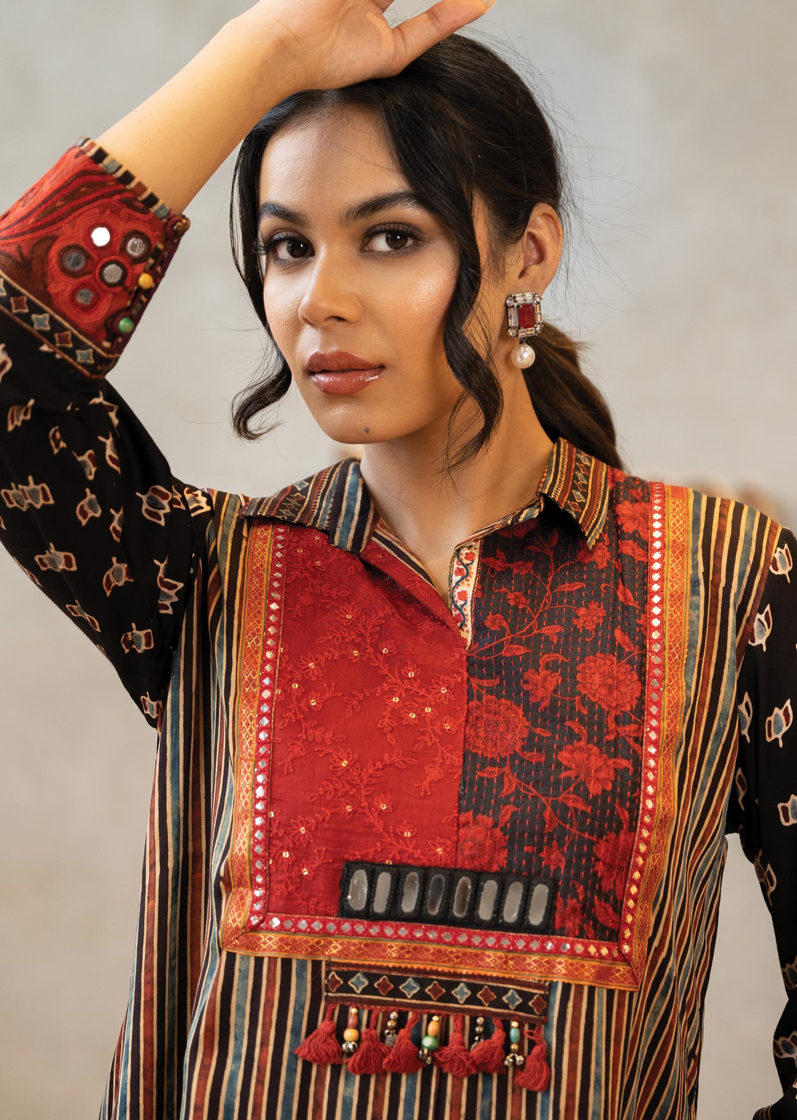 Multi Color Satin Fusion Indo-Western Outfit
