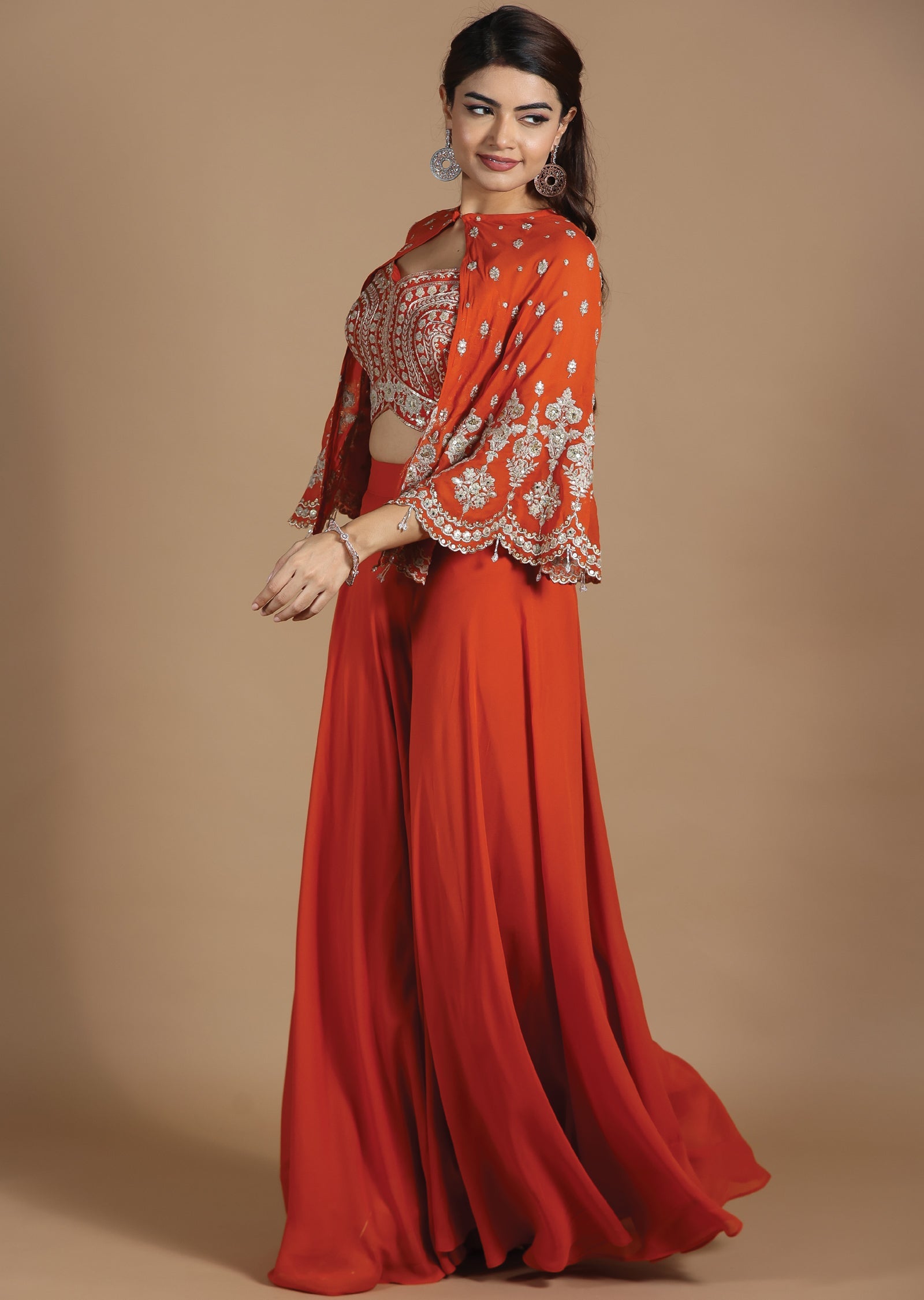 Rust Georgette Fusion/Indo-Western