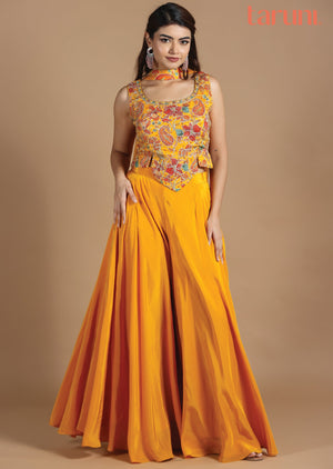 Mustard Chiffon Fusion/Indo-Western