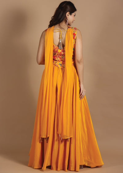 Mustard Chiffon Fusion/Indo-Western