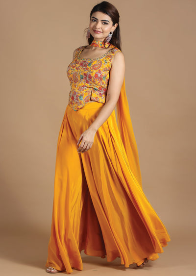 Mustard Chiffon Fusion/Indo-Western