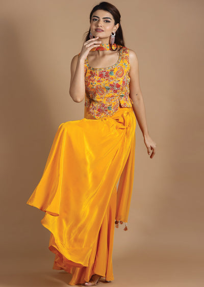 Mustard Chiffon Fusion/Indo-Western