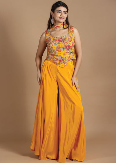 Mustard Chiffon Fusion/Indo-Western