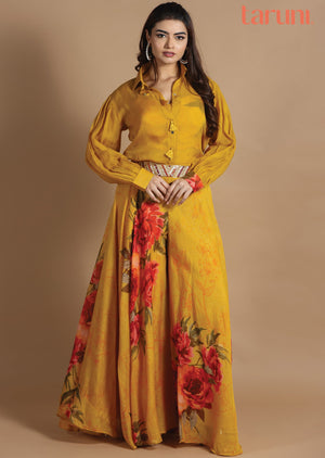 Mustard Organza Fusion/Indo-Western