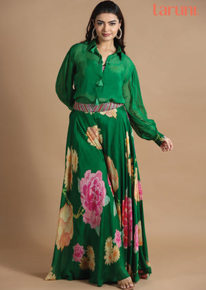 Green Organza Fusion/Indo-Western