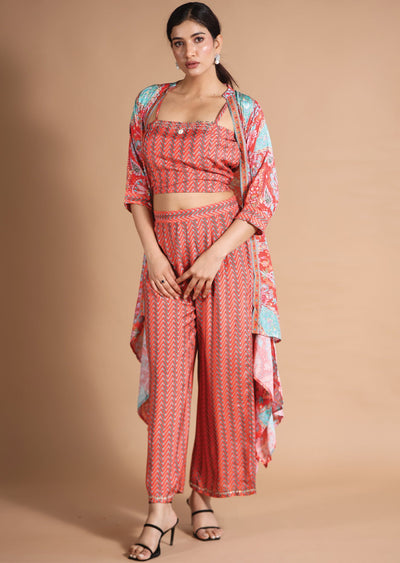 Coral & Sea Green Muslin Fusion/Indo-Western