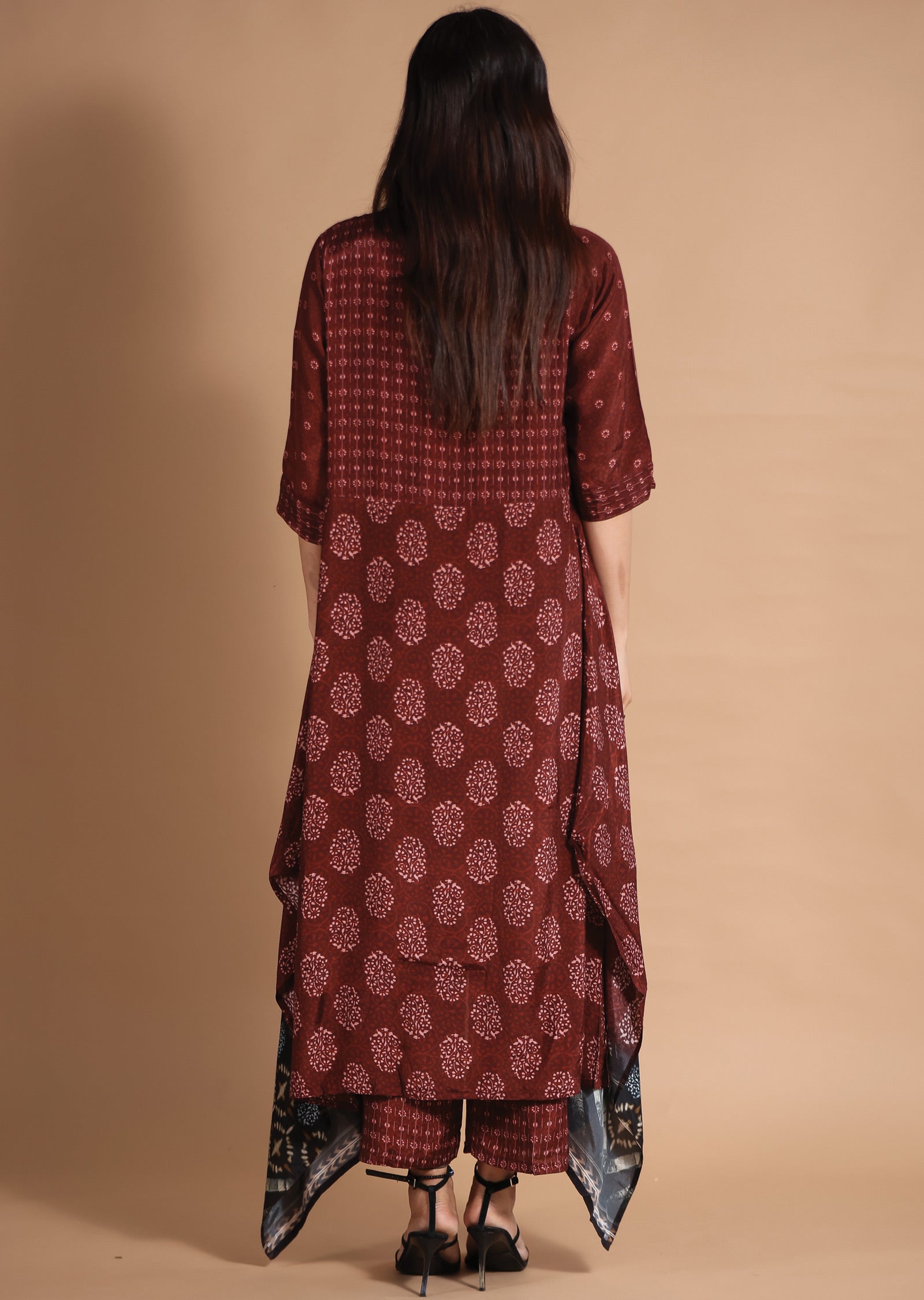 Black & Maroon Muslin Fusion/Indo-Western