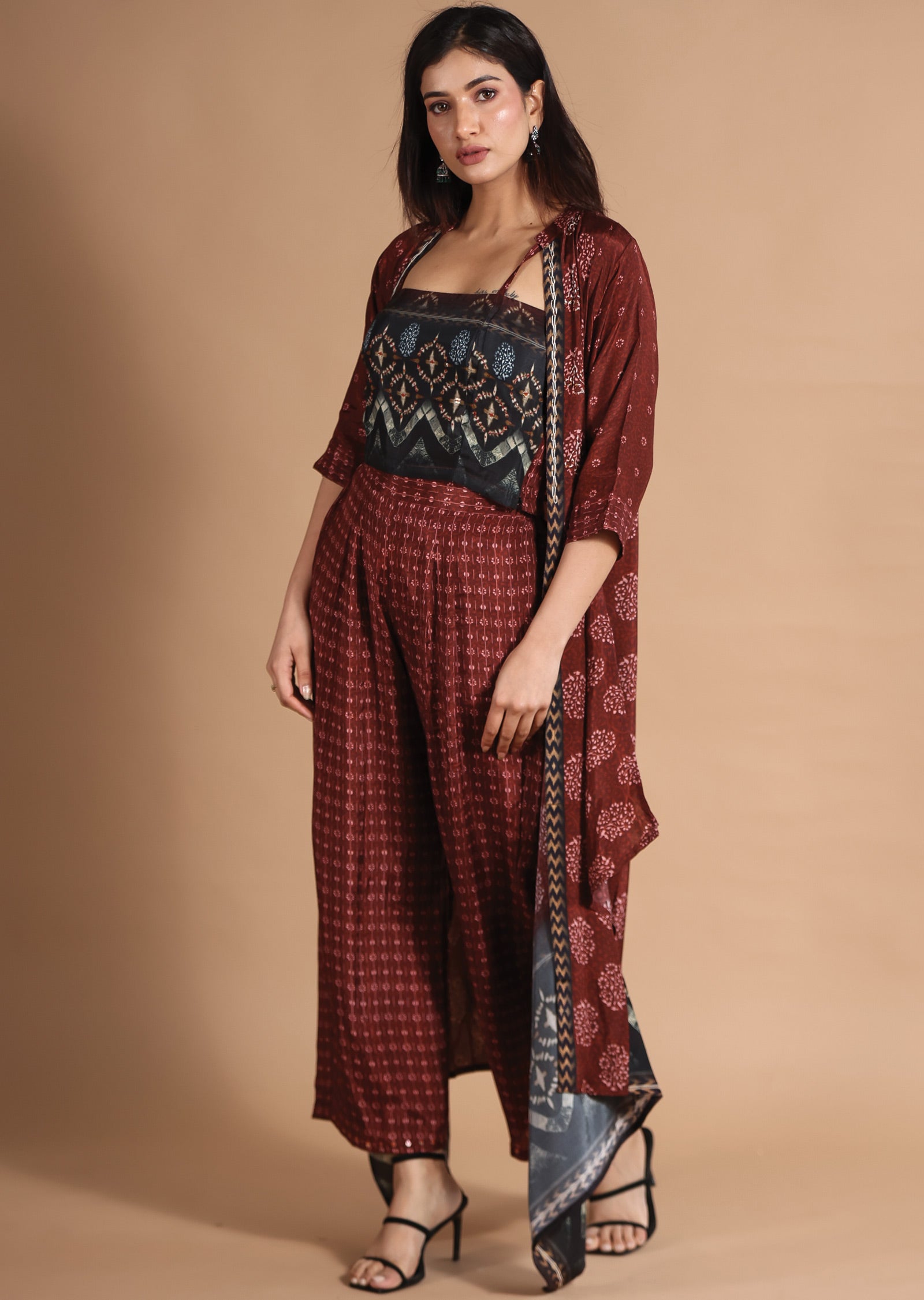 Black & Maroon Muslin Fusion/Indo-Western