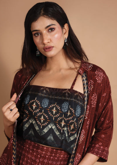 Black & Maroon Muslin Fusion/Indo-Western